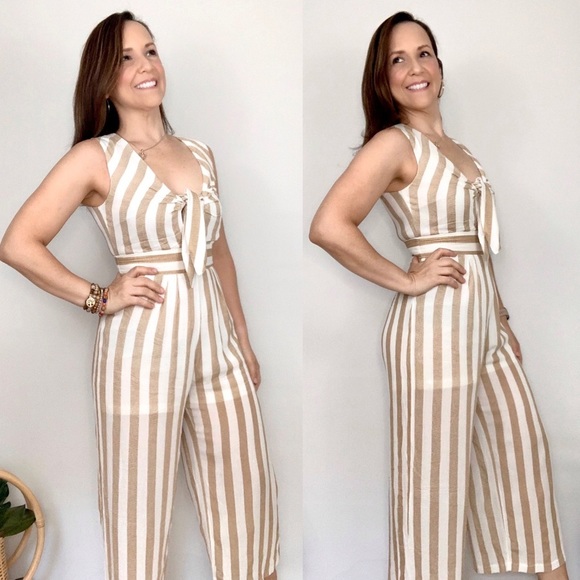 Striped Knot Front Jumpsuit - Picture 2 of 4